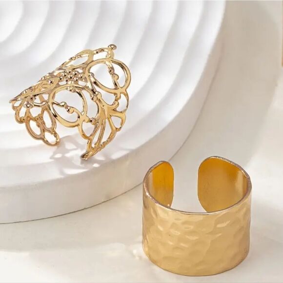 14k gold plated band cuff style rings - Picture 2 of 8